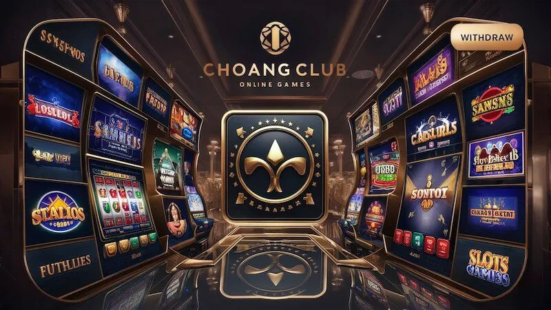 Giao diện chính của ChoangClub với các trò chơi phổ biến và nút rút tiền nổi bật