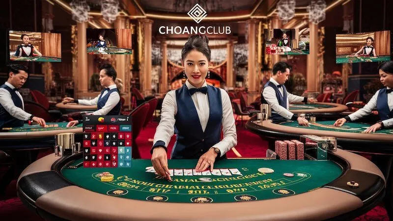 Không gian sòng bài trực tuyến VIP với dealer chuyên nghiệp và giao diện chất lượng cao